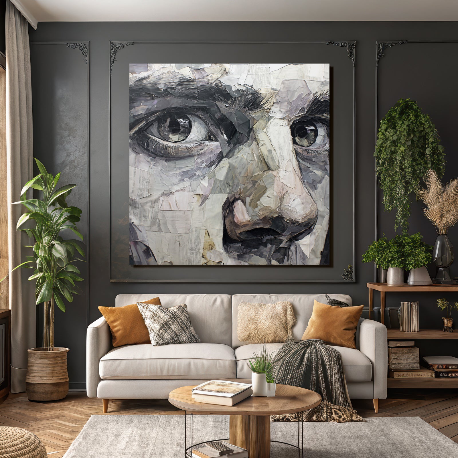 Fragmentierte Portraet Auge Nase Kunstwerk
