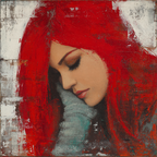 Frau Mit Langem Rotem Haar In Kontemplation | Fine Art und Malerei | Kunstgattungen