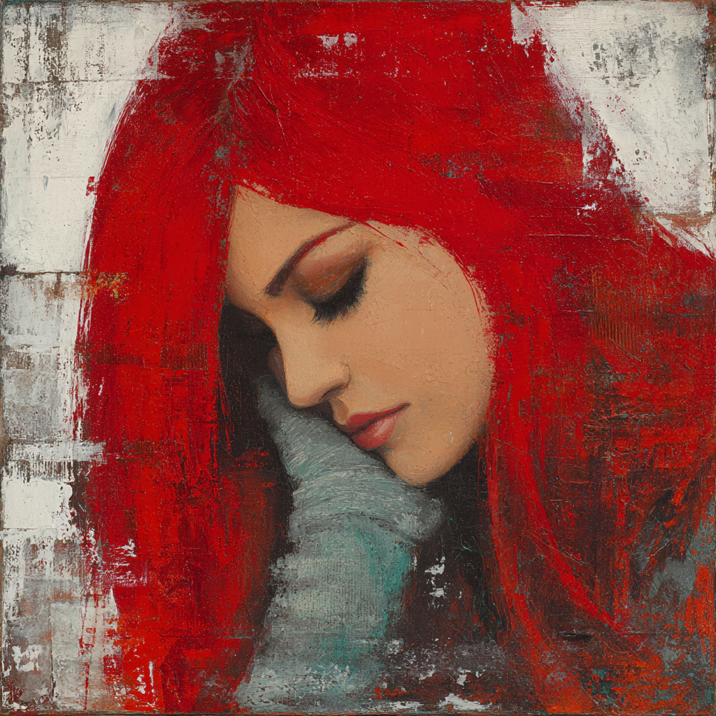 Frau Mit Langem Rotem Haar In Kontemplation | Fine Art und Malerei | Kunstgattungen