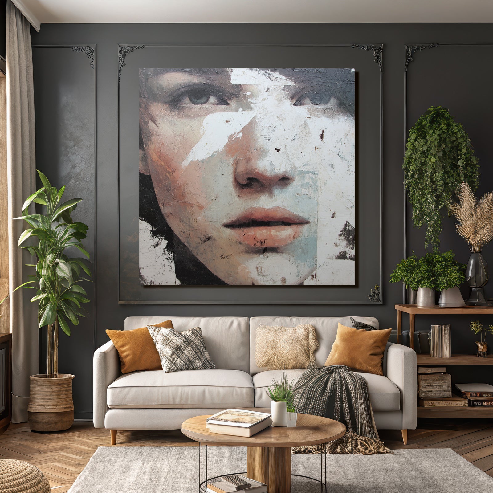 Gesicht Mit Augen Nase Und Lippen Texturiert Und Abstrakt