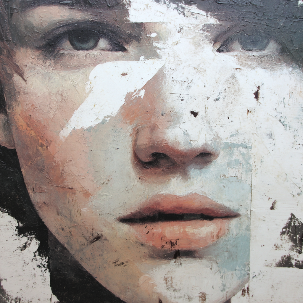 Gesicht Mit Augen Nase Und Lippen Texturiert Und Abstrakt | Fine Art und Malerei | Kunstgattungen