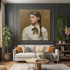 Junges Frau Portrait Braided Hair Weisses Shirt Bowtie Brauner Hintergrund Realismus