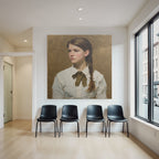 Junges Frau Portrait Braided Hair Weisses Shirt Bowtie Brauner Hintergrund Realismus