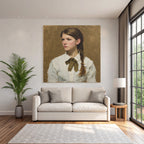 Junges Frau Portrait Braided Hair Weisses Shirt Bowtie Brauner Hintergrund Realismus