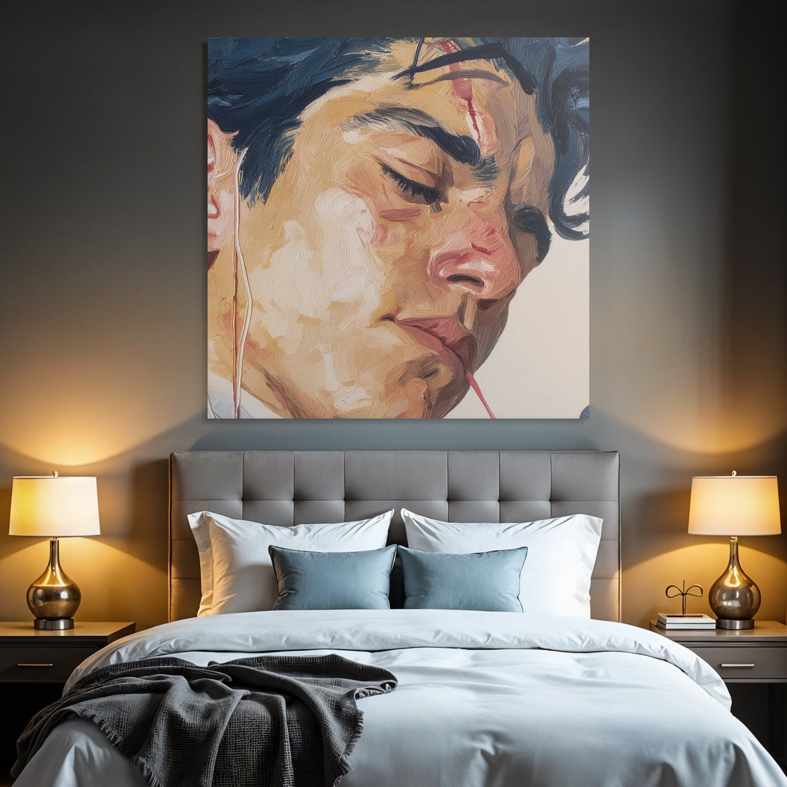 Junges Person Portrait Introspektion Emotion Bemalt Ausdrucksvoll