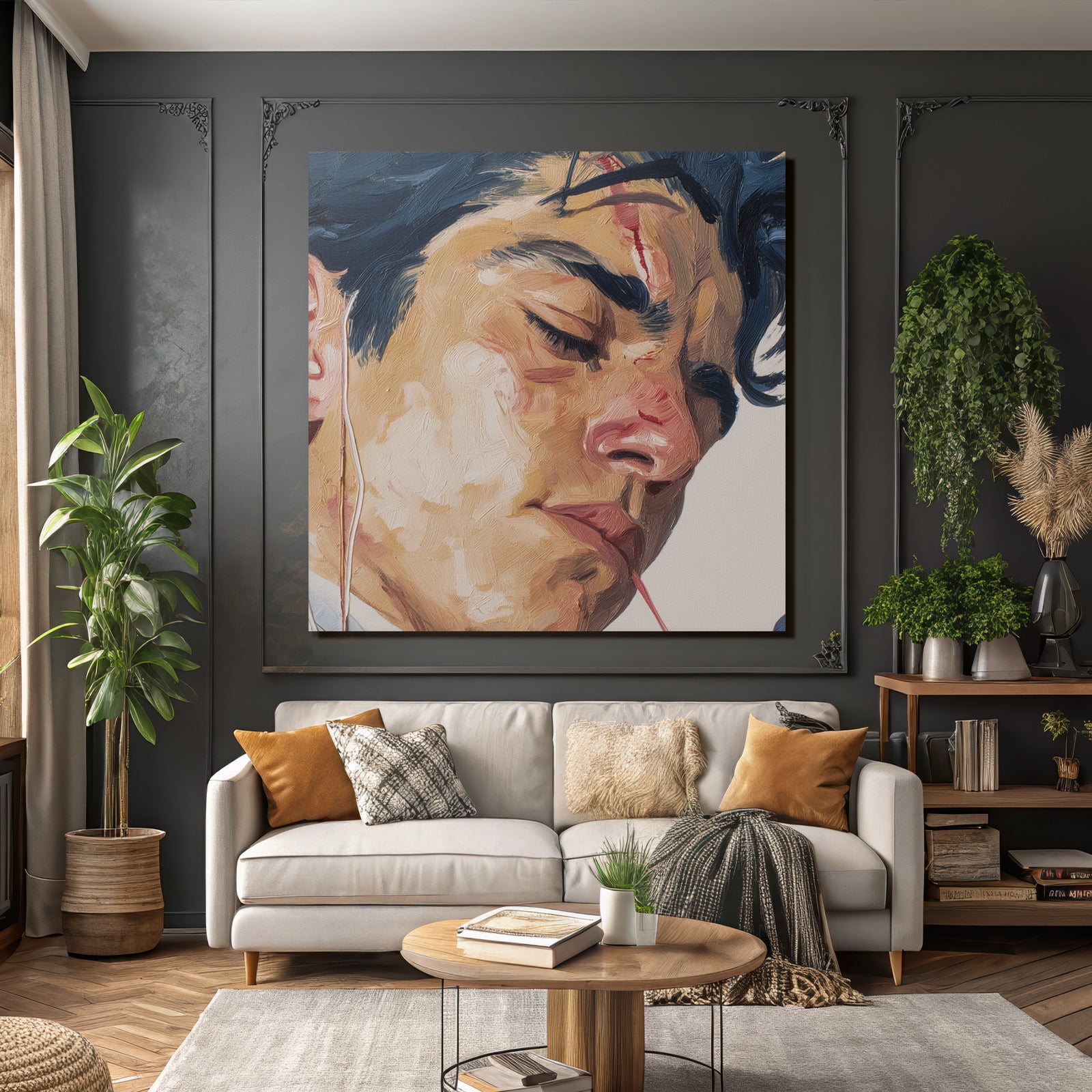 Junges Person Portrait Introspektion Emotion Bemalt Ausdrucksvoll