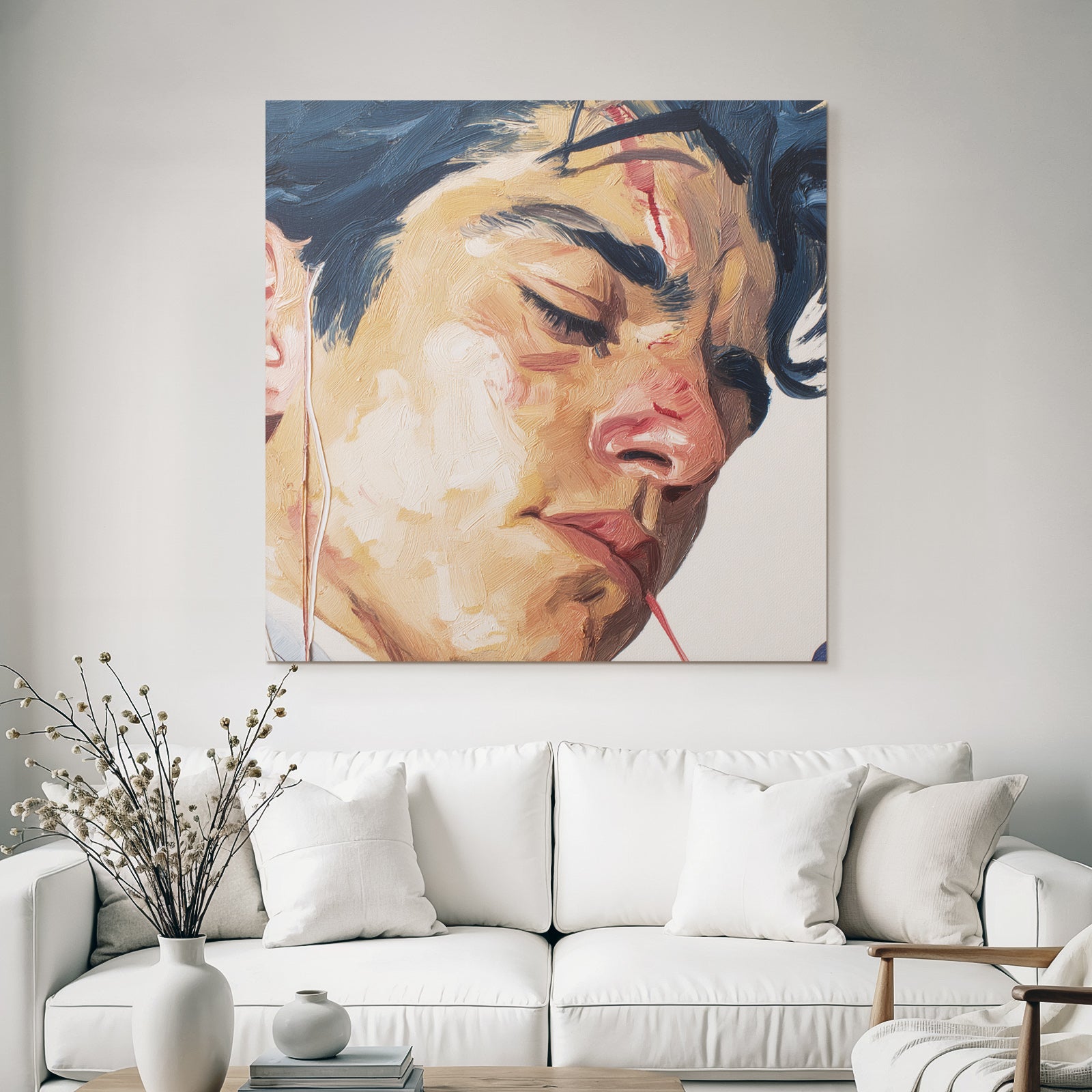 Junges Person Portrait Introspektion Emotion Bemalt Ausdrucksvoll