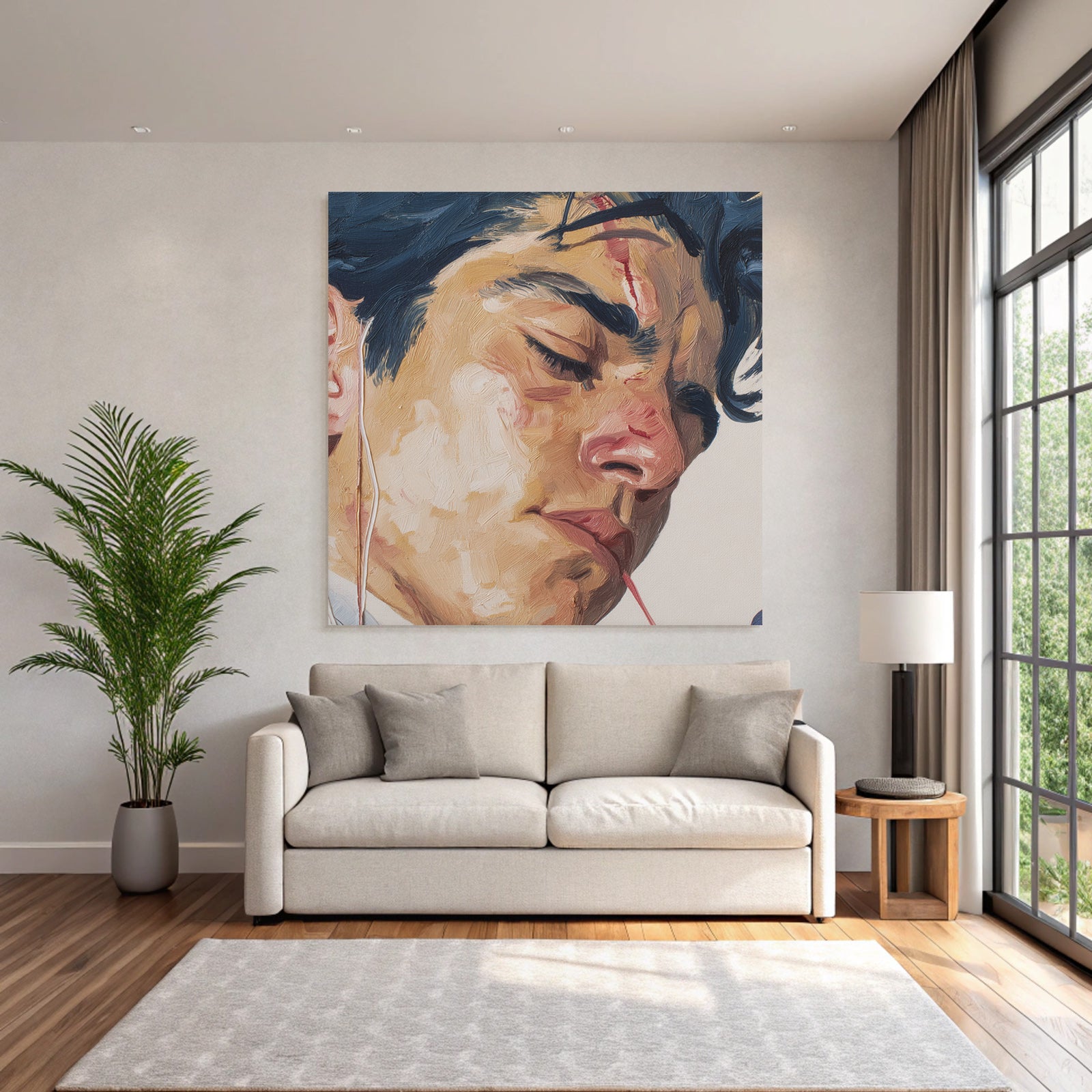 Junges Person Portrait Introspektion Emotion Bemalt Ausdrucksvoll