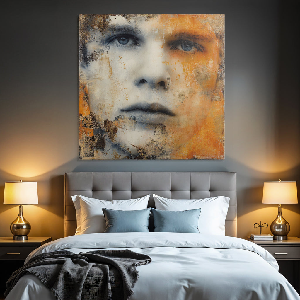 Kuenstlerische Portraet Mit Gesicht In Orange Toenen Und Texturen