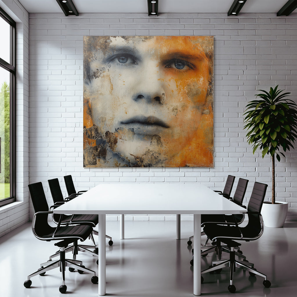 Kuenstlerische Portraet Mit Gesicht In Orange Toenen Und Texturen