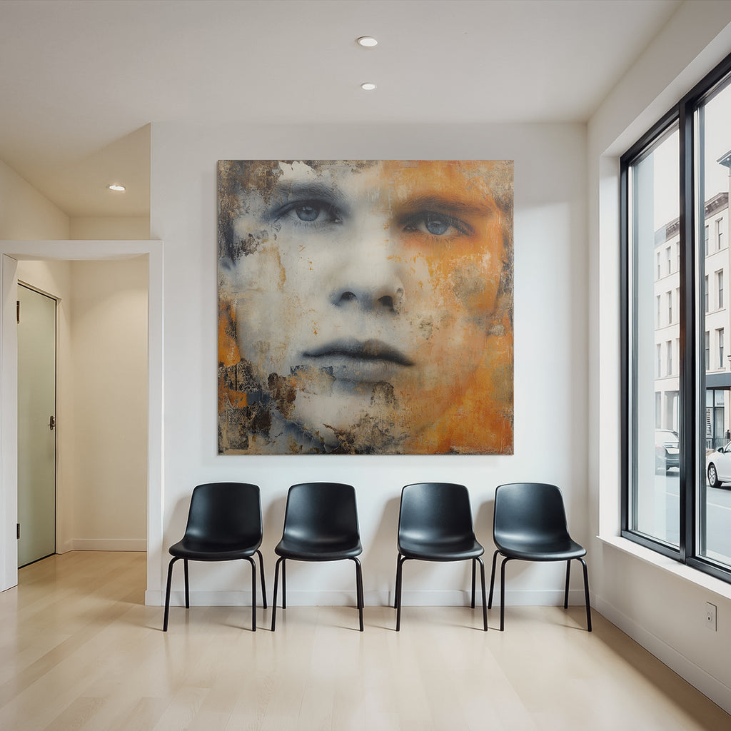 Kuenstlerische Portraet Mit Gesicht In Orange Toenen Und Texturen