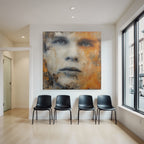 Kuenstlerische Portraet Mit Gesicht In Orange Toenen Und Texturen