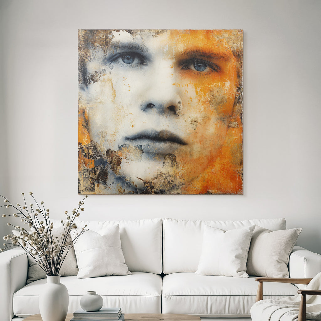 Kuenstlerische Portraet Mit Gesicht In Orange Toenen Und Texturen