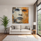 Kuenstlerische Portraet Mit Gesicht In Orange Toenen Und Texturen