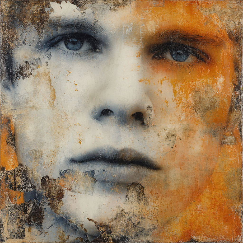 Kuenstlerische Portraet Mit Gesicht In Orange Toenen Und Texturen | Fine Art und Malerei | Kunstgattungen
