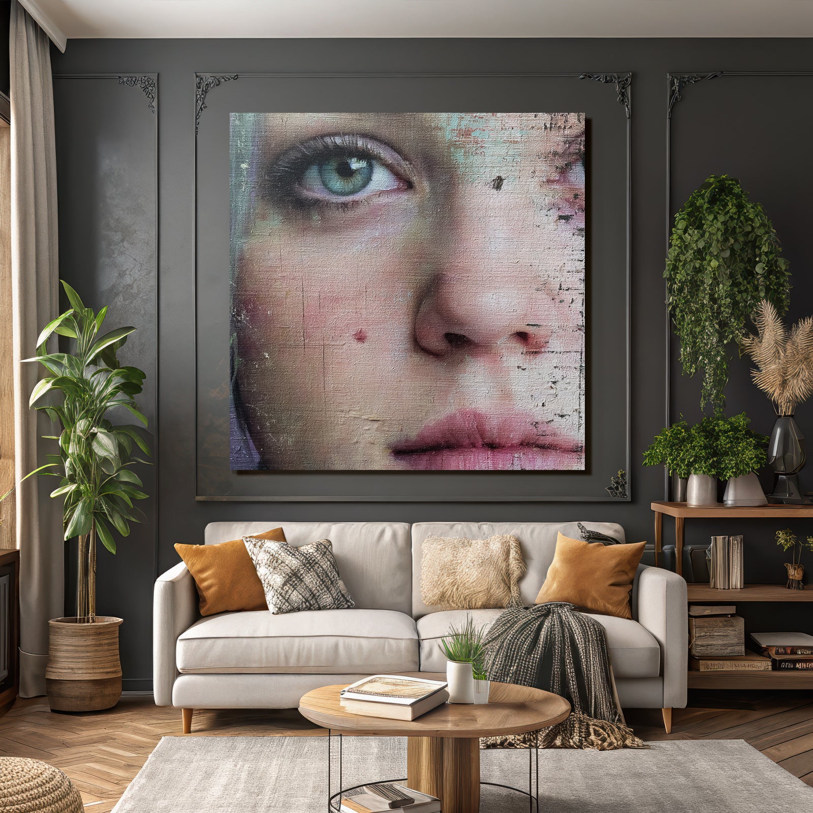 Nahe Ansicht Von Gesicht Mit Augen Nase Und Mund Digitale Kunst
