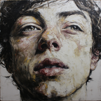 Naheaufnahme Portraet Mit Expressiven Gesichtszuegen.texturnahe Malerei | Fine Art und Malerei | Kunstgattungen