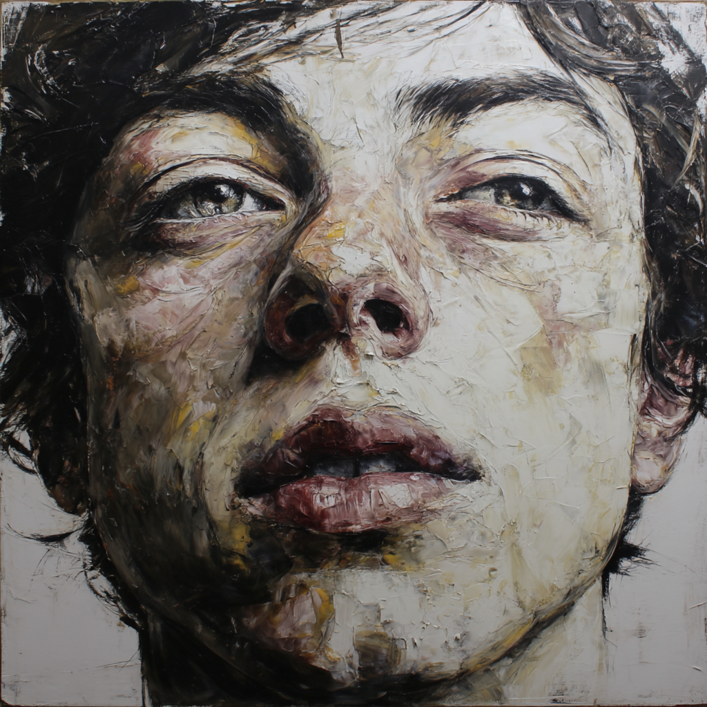 Naheaufnahme Portraet Mit Expressiven Gesichtszuegen.texturnahe Malerei | Fine Art und Malerei | Kunstgattungen