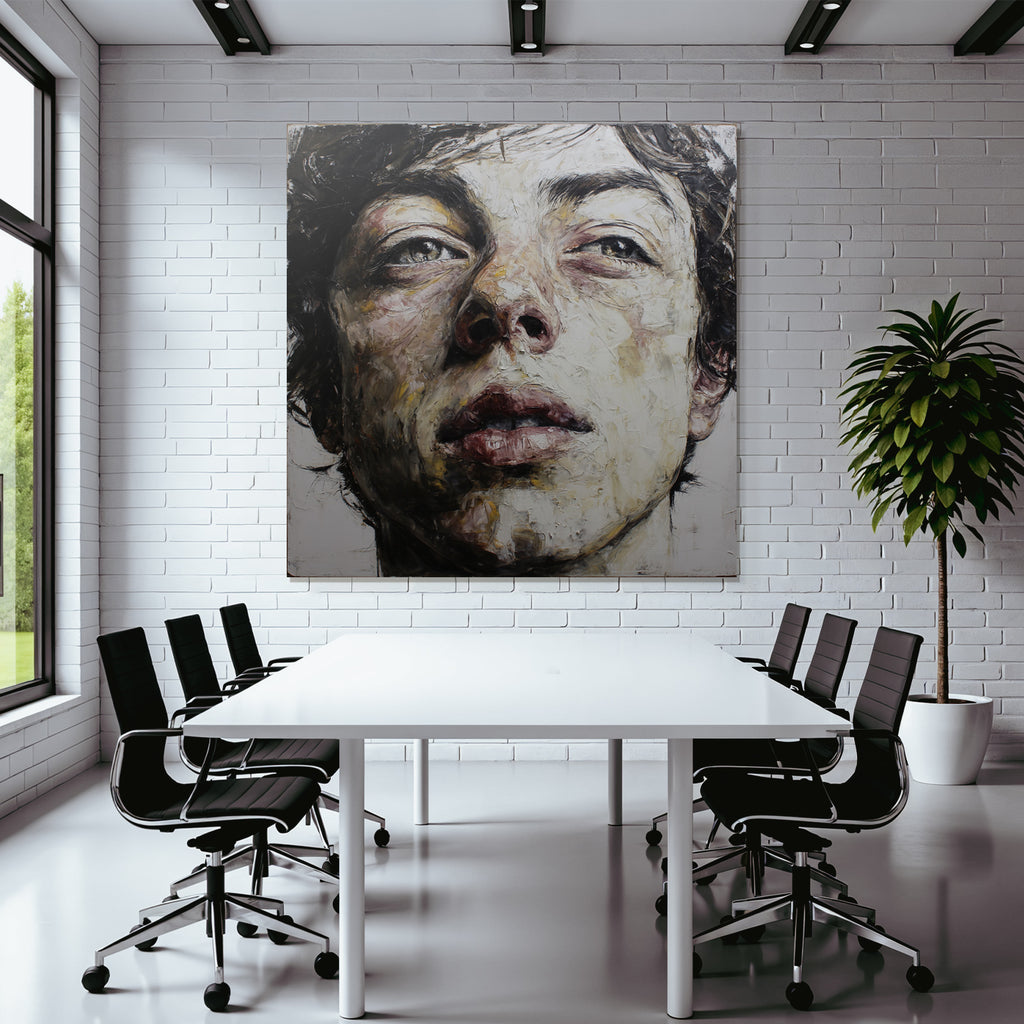 Naheaufnahme Portraet Mit Expressiven Gesichtszuegen.texturnahe Malerei