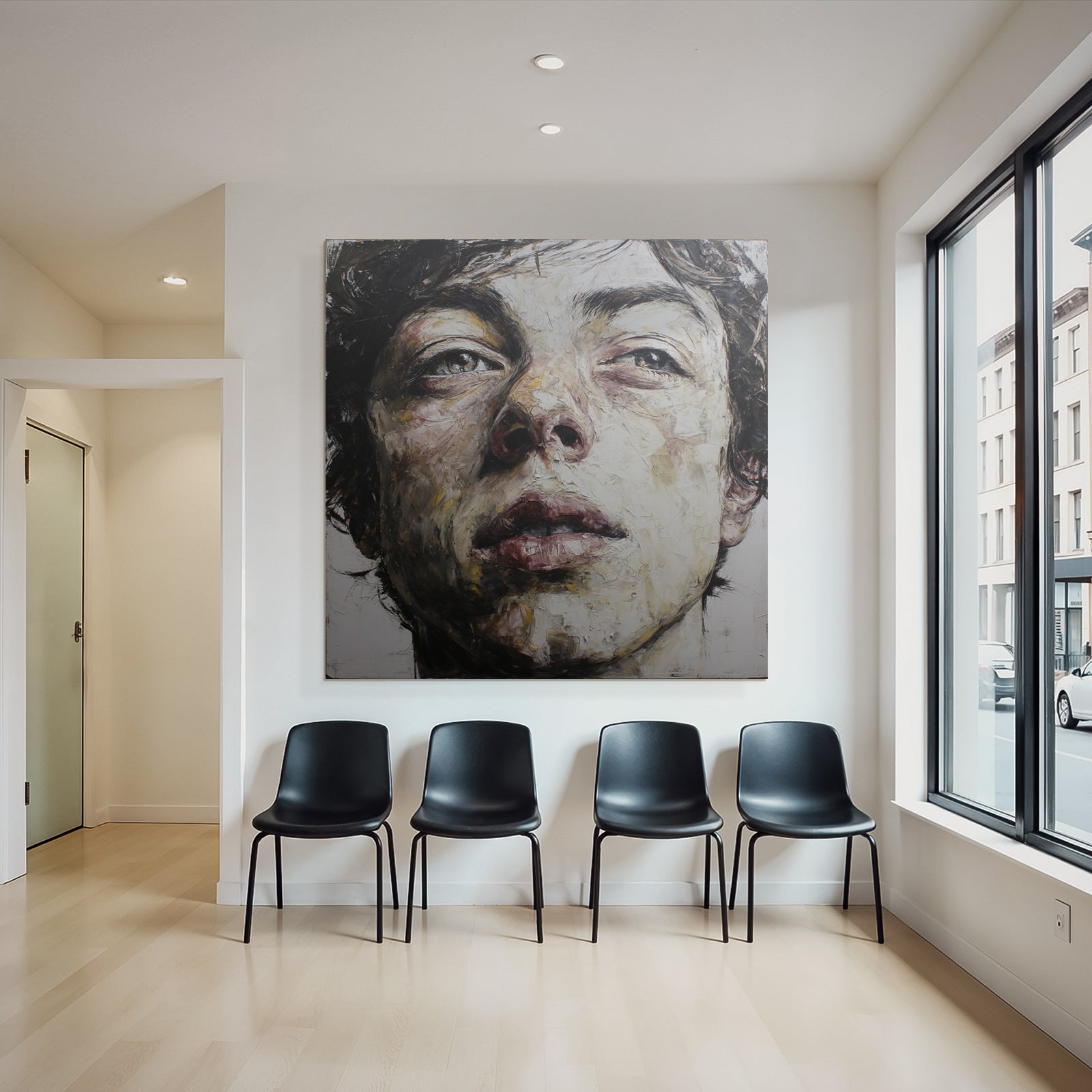 Naheaufnahme Portraet Mit Expressiven Gesichtszuegen.texturnahe Malerei