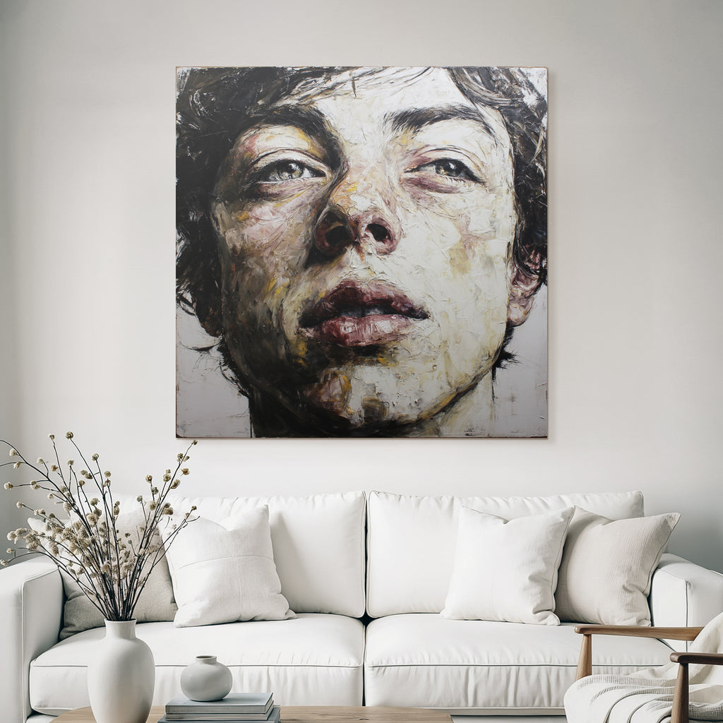 Naheaufnahme Portraet Mit Expressiven Gesichtszuegen.texturnahe Malerei