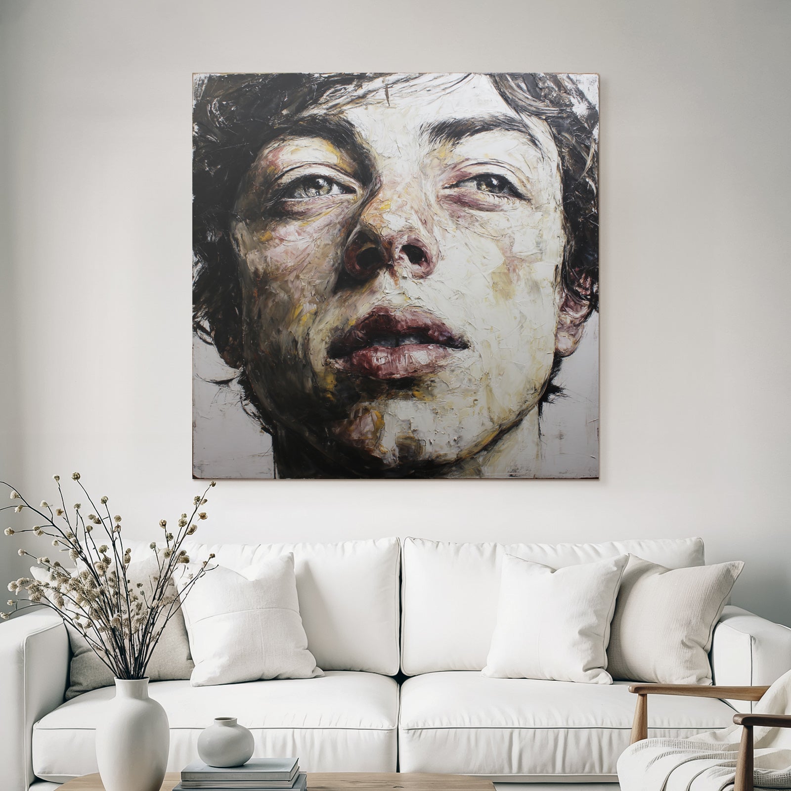 Naheaufnahme Portraet Mit Expressiven Gesichtszuegen.texturnahe Malerei