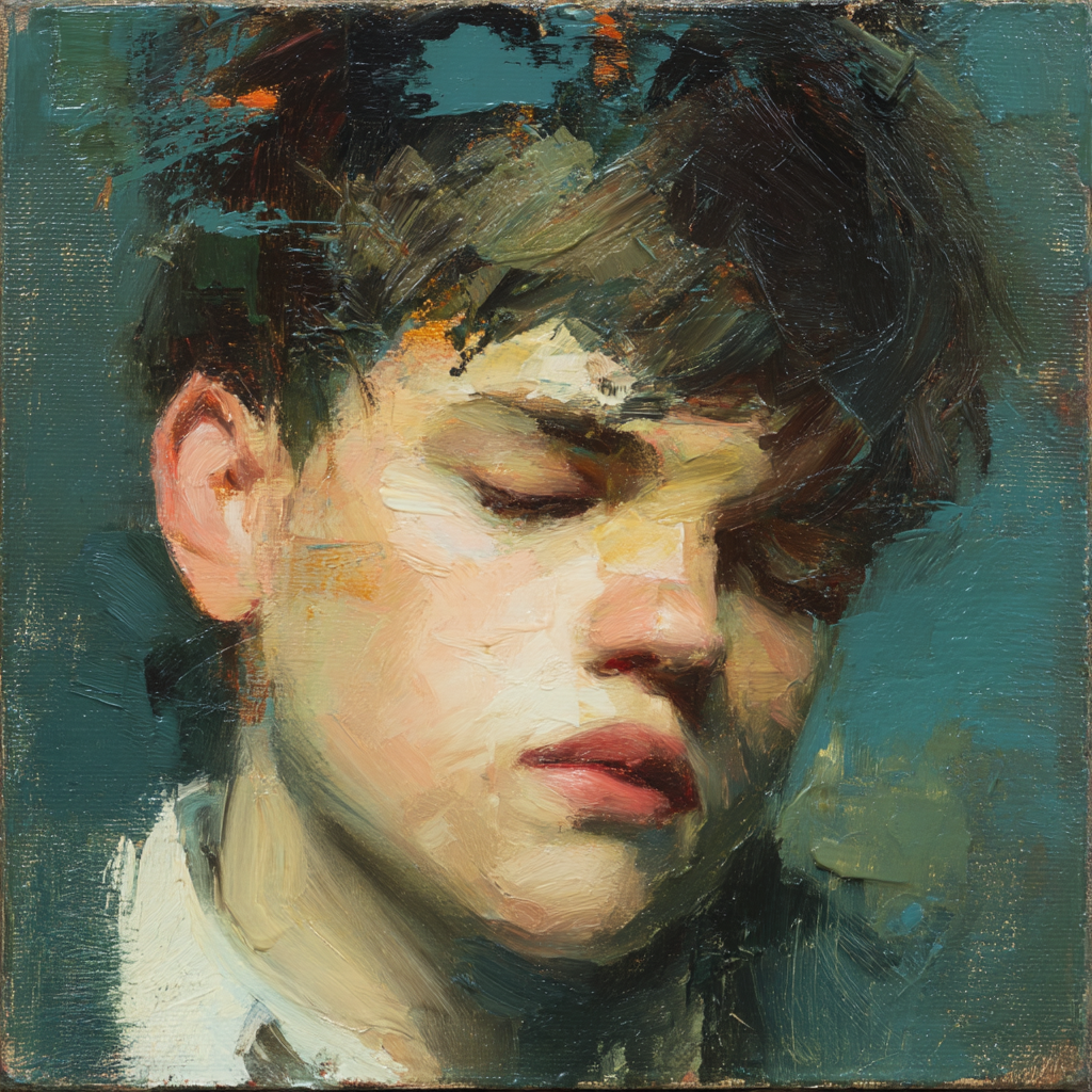 Oelgemaelde Junger Mensch Mit Geschlossenen Augen Emotionale Expression | Fine Art und Malerei | Kunstgattungen