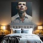 Portrait Eines Mannes Mit Ernstem Ausdruck Mit Dunklem Hintergrund