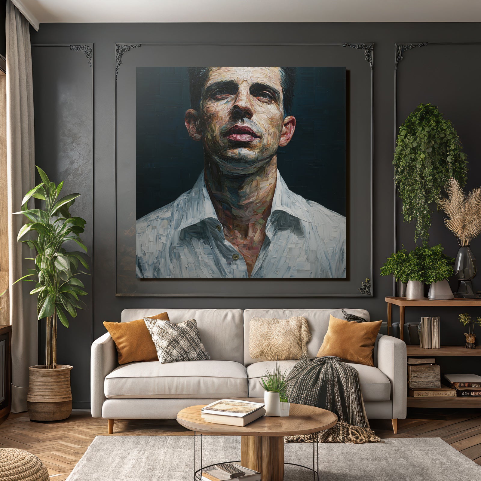 Portrait Eines Mannes Mit Ernstem Ausdruck Mit Dunklem Hintergrund