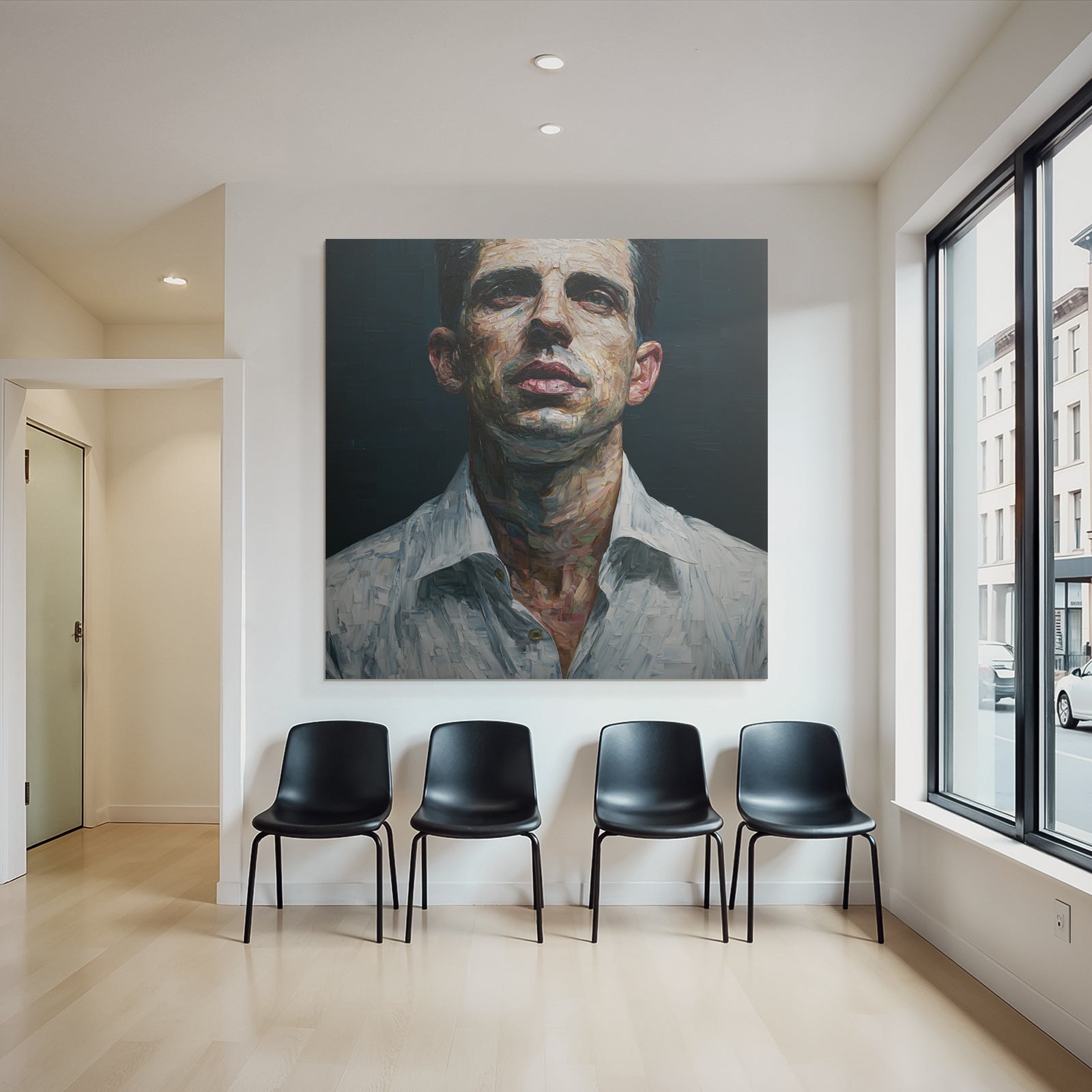 Portrait Eines Mannes Mit Ernstem Ausdruck Mit Dunklem Hintergrund