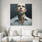 Portrait Eines Mannes Mit Ernstem Ausdruck Mit Dunklem Hintergrund