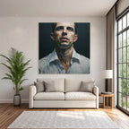 Portrait Eines Mannes Mit Ernstem Ausdruck Mit Dunklem Hintergrund