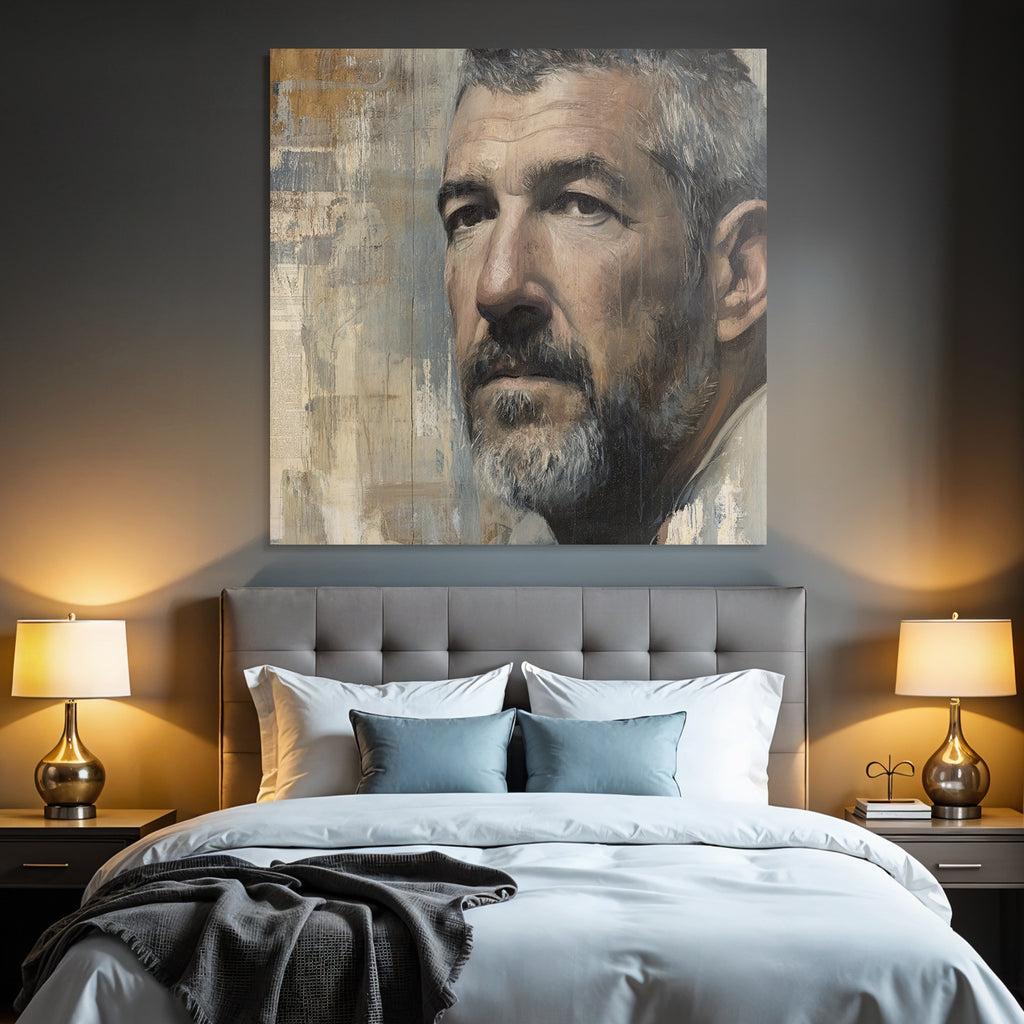 Portrait Eines Mannes Mit Nachdenklichem Ausdruck Und Bart