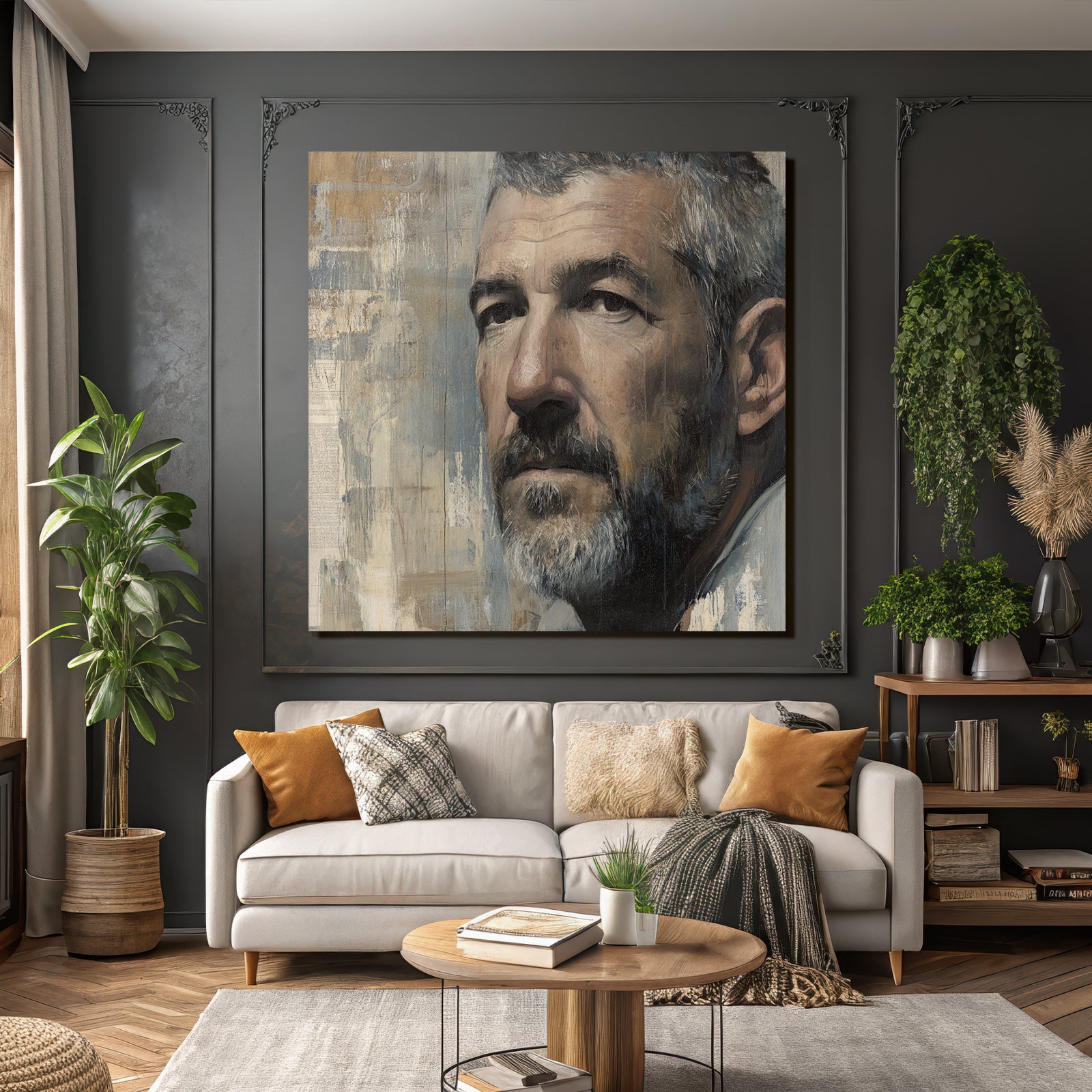 Portrait Eines Mannes Mit Nachdenklichem Ausdruck Und Bart