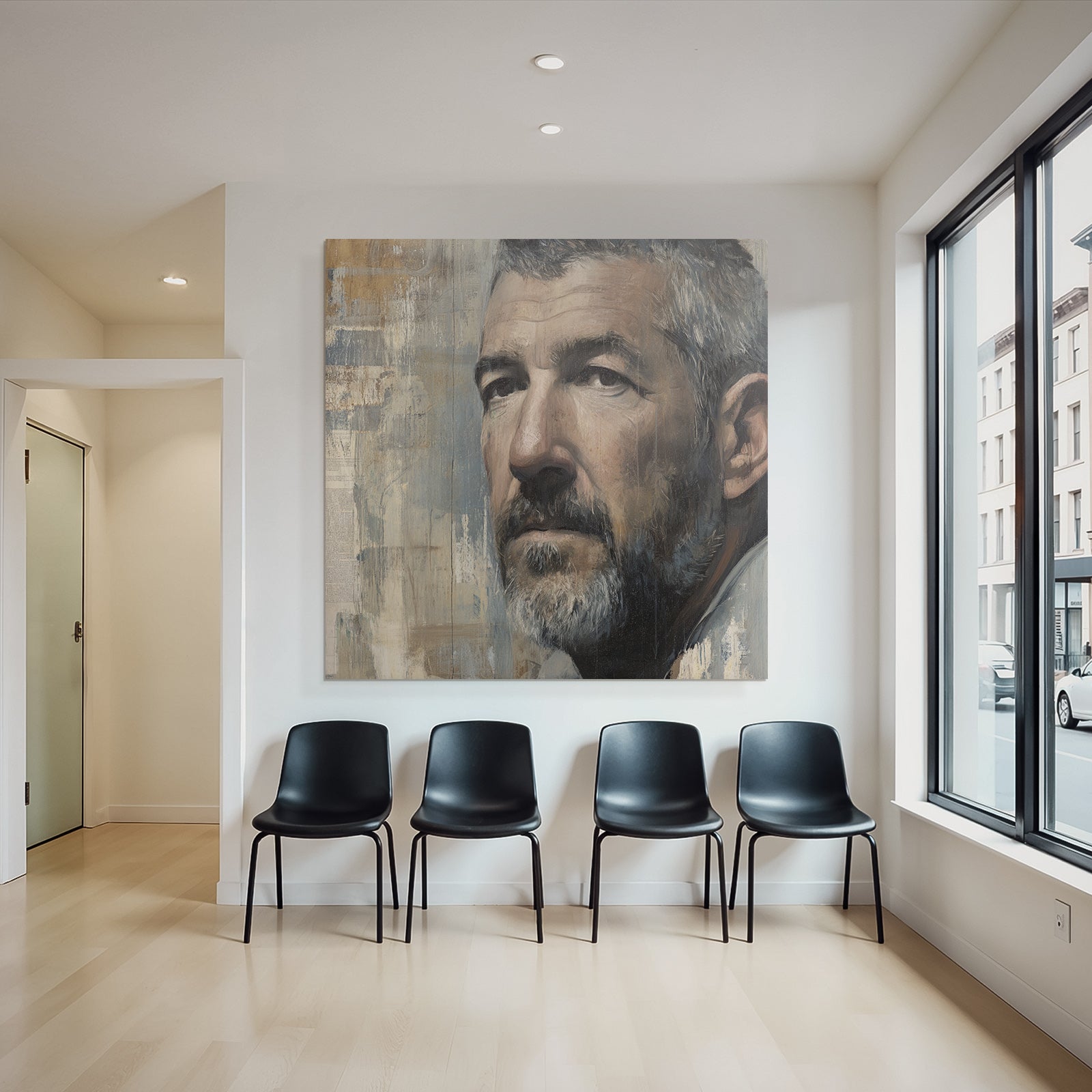 Portrait Eines Mannes Mit Nachdenklichem Ausdruck Und Bart