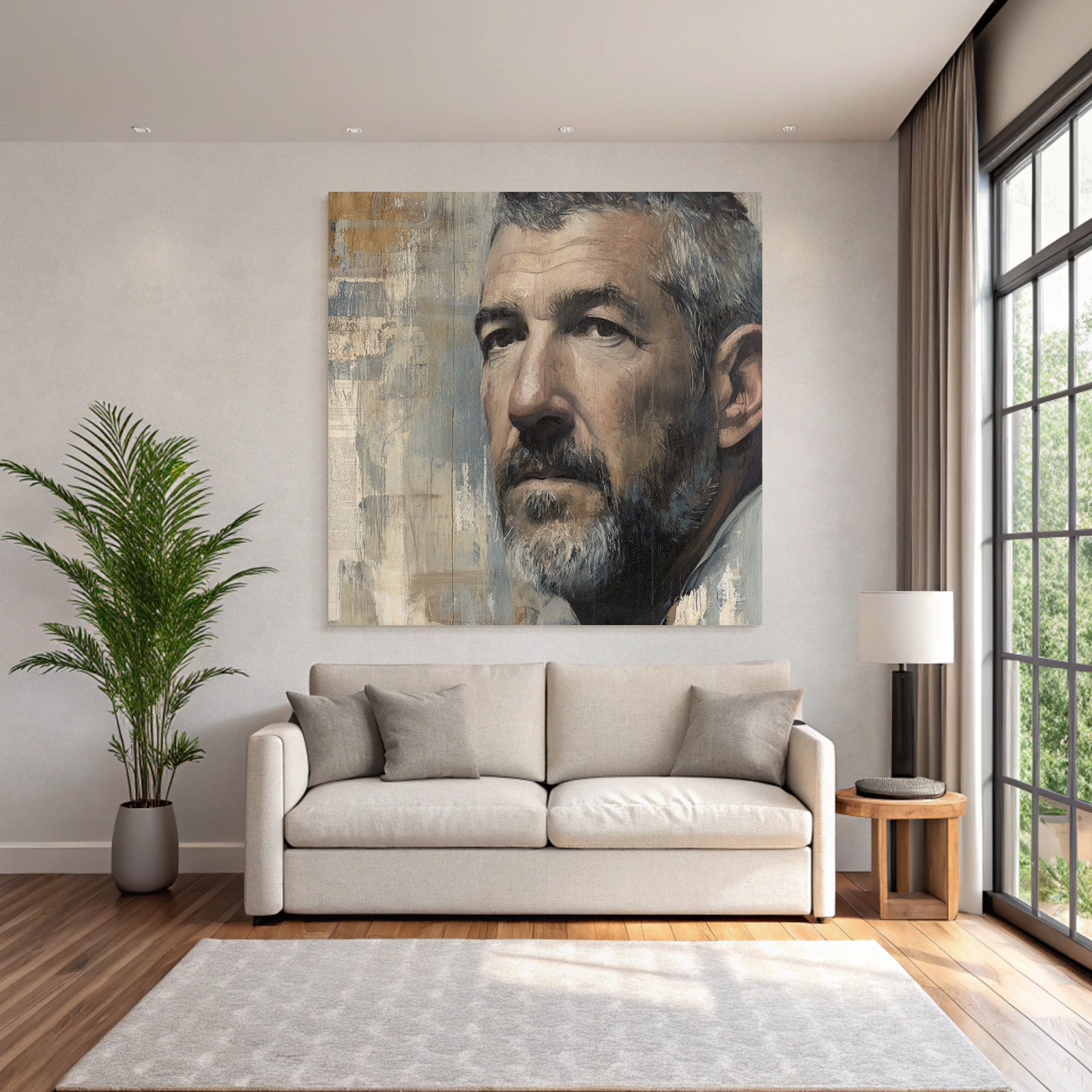 Portrait Eines Mannes Mit Nachdenklichem Ausdruck Und Bart