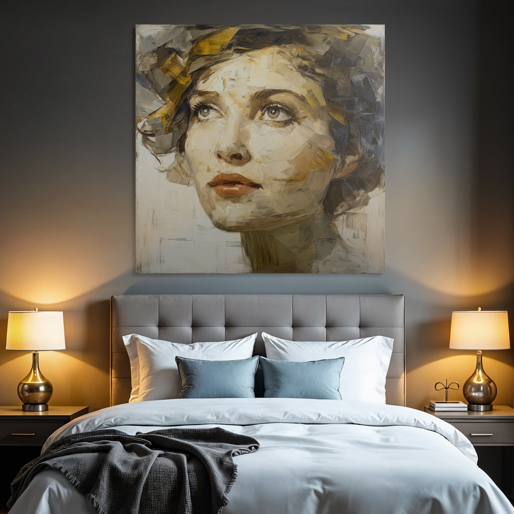 Portrait Mit Frau Nachdenklich Malstil Bold Striche Farbpalette
