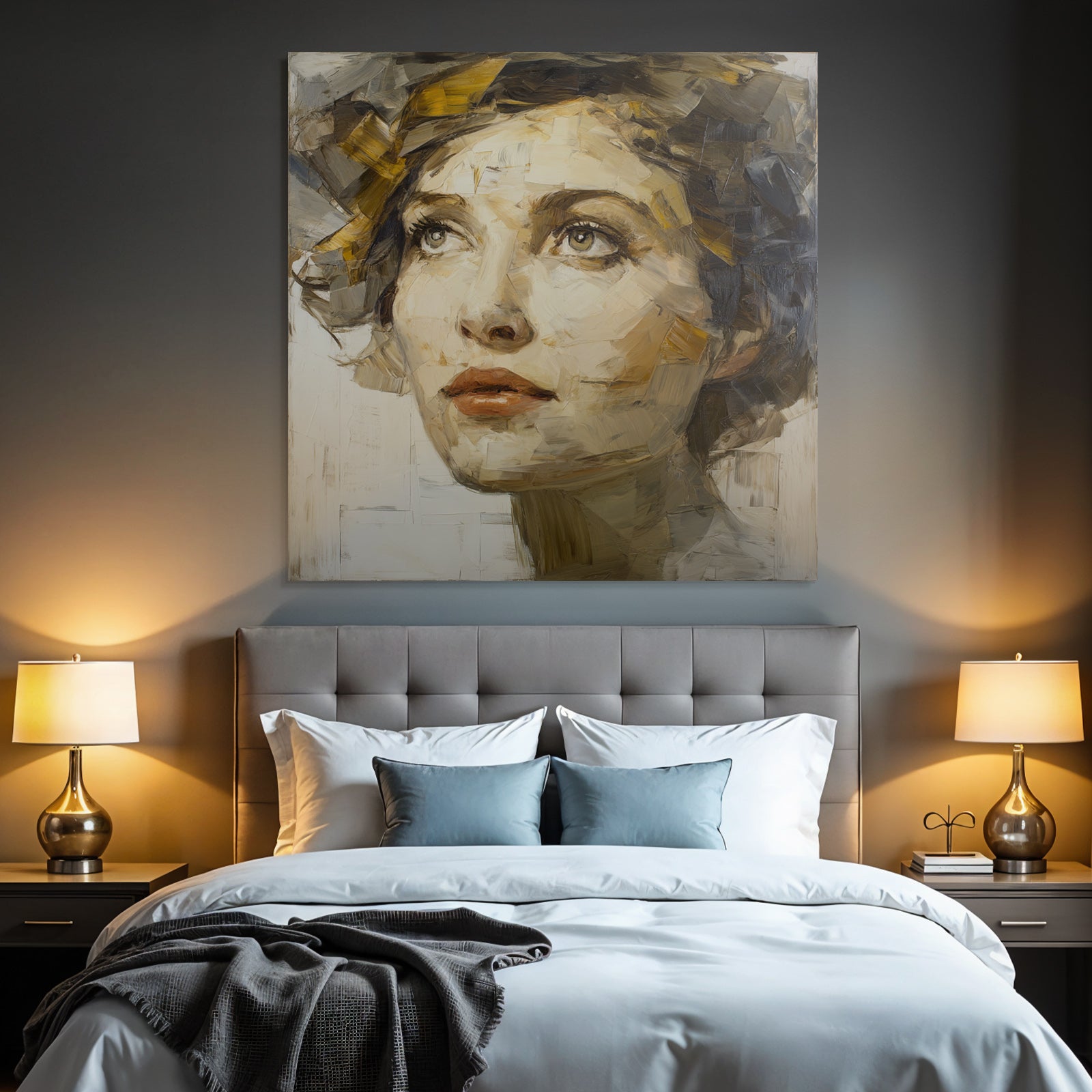 Portrait Mit Frau Nachdenklich Malstil Bold Striche Farbpalette