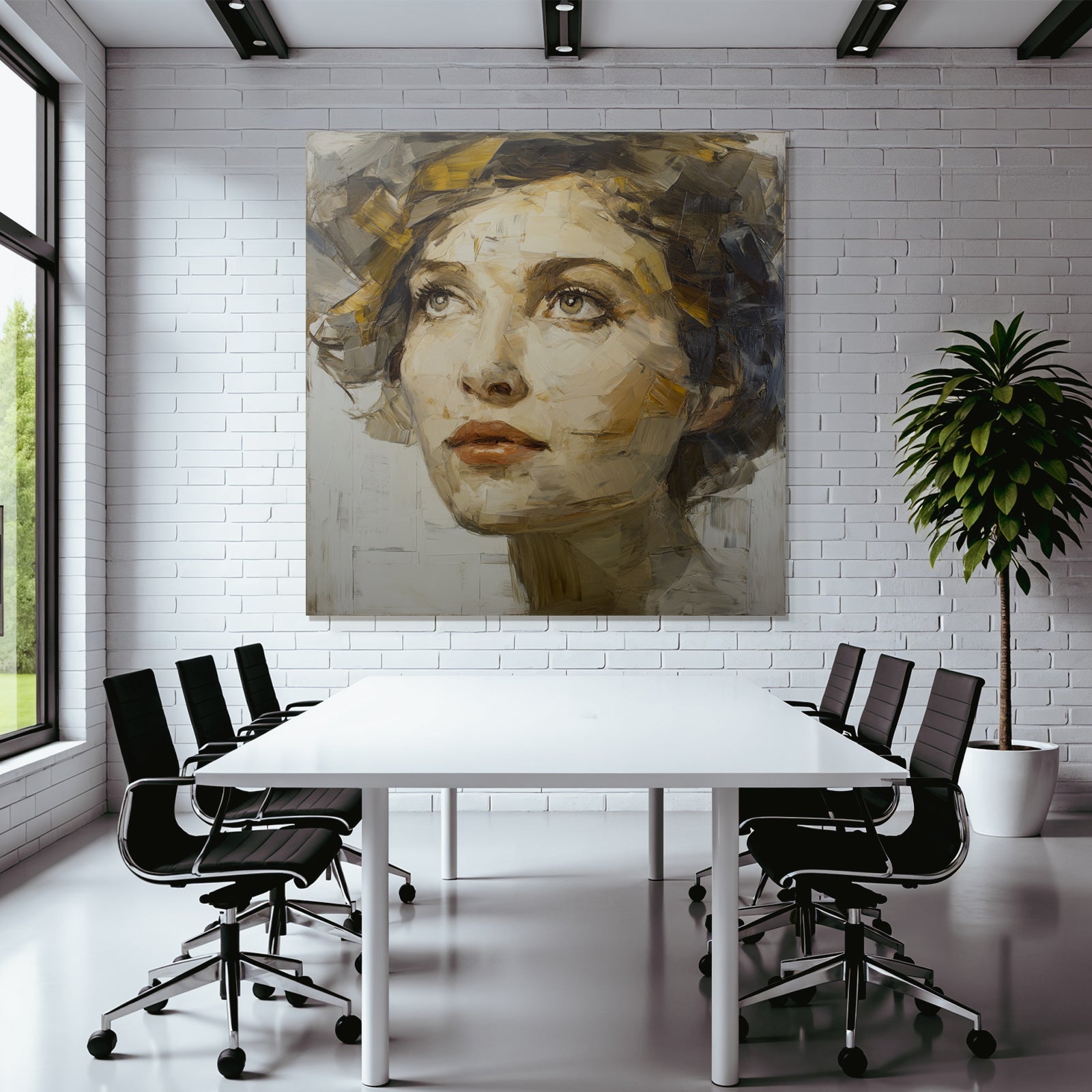 Portrait Mit Frau Nachdenklich Malstil Bold Striche Farbpalette