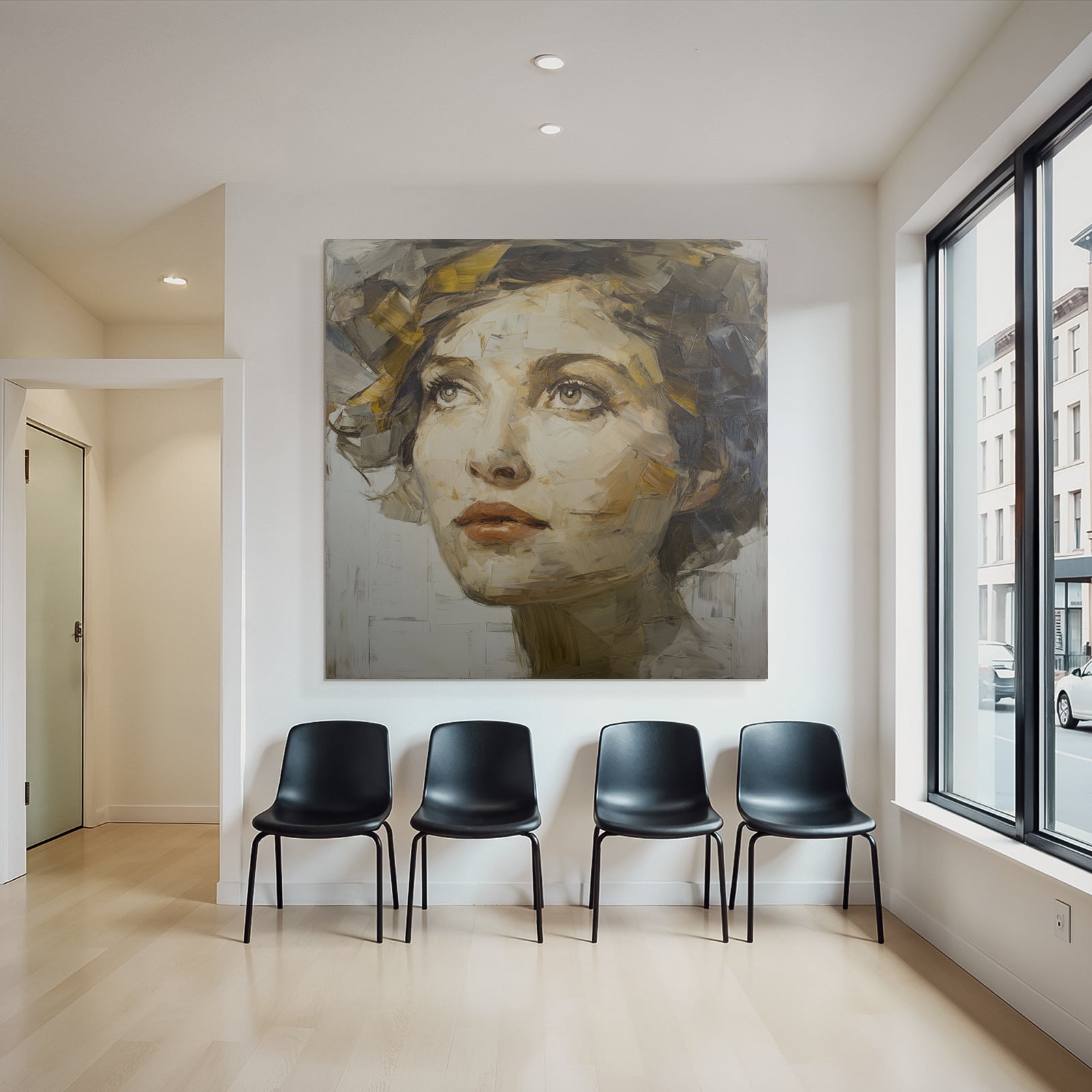 Portrait Mit Frau Nachdenklich Malstil Bold Striche Farbpalette