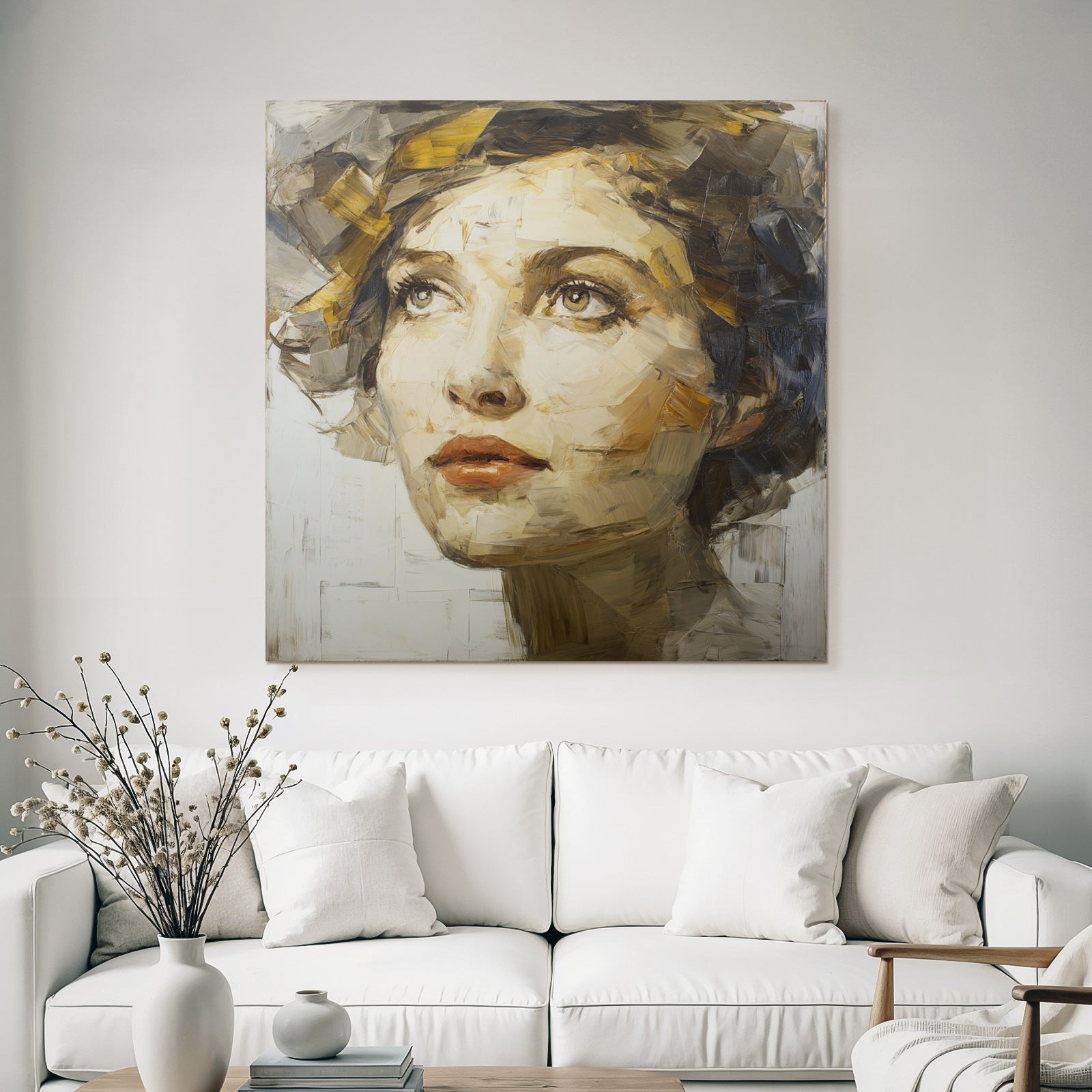Portrait Mit Frau Nachdenklich Malstil Bold Striche Farbpalette