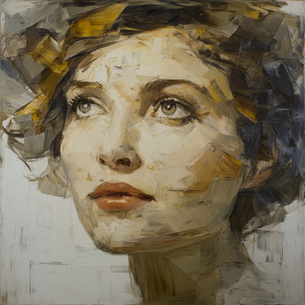 Portrait Mit Frau Nachdenklich Malstil Bold Striche Farbpalette | Fine Art und Malerei | Kunstgattungen