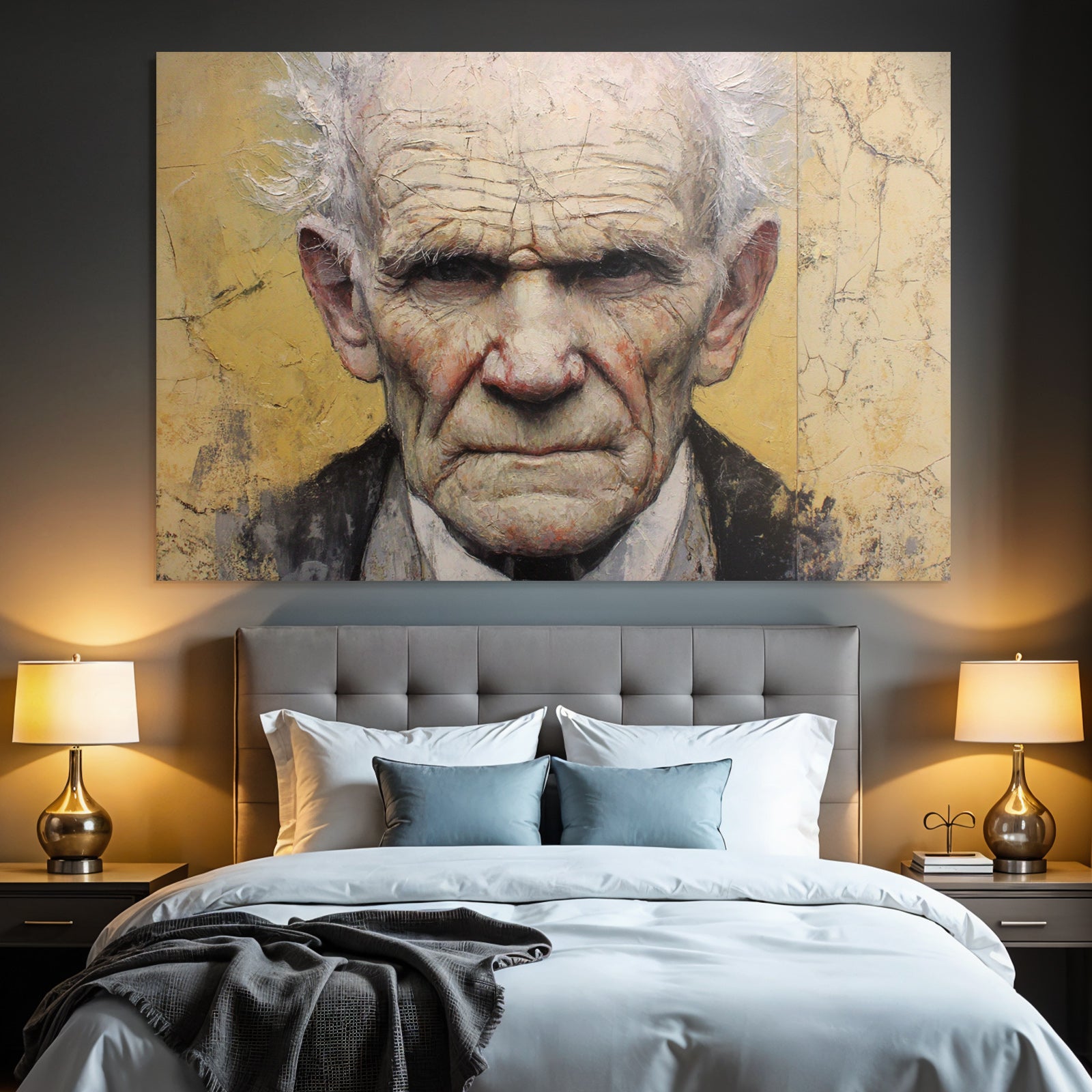 Aelterer Mann Portrait Mit Warmem Hintergrund