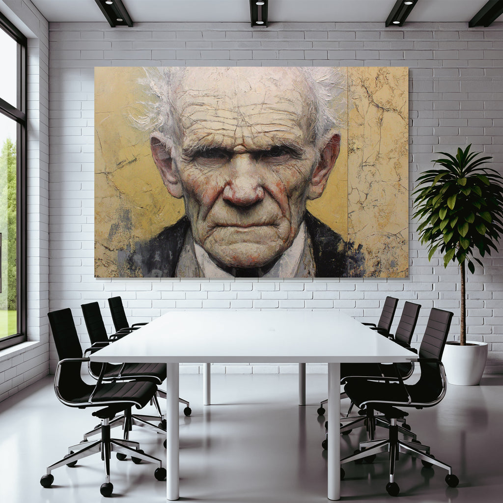 Aelterer Mann Portrait Mit Warmem Hintergrund