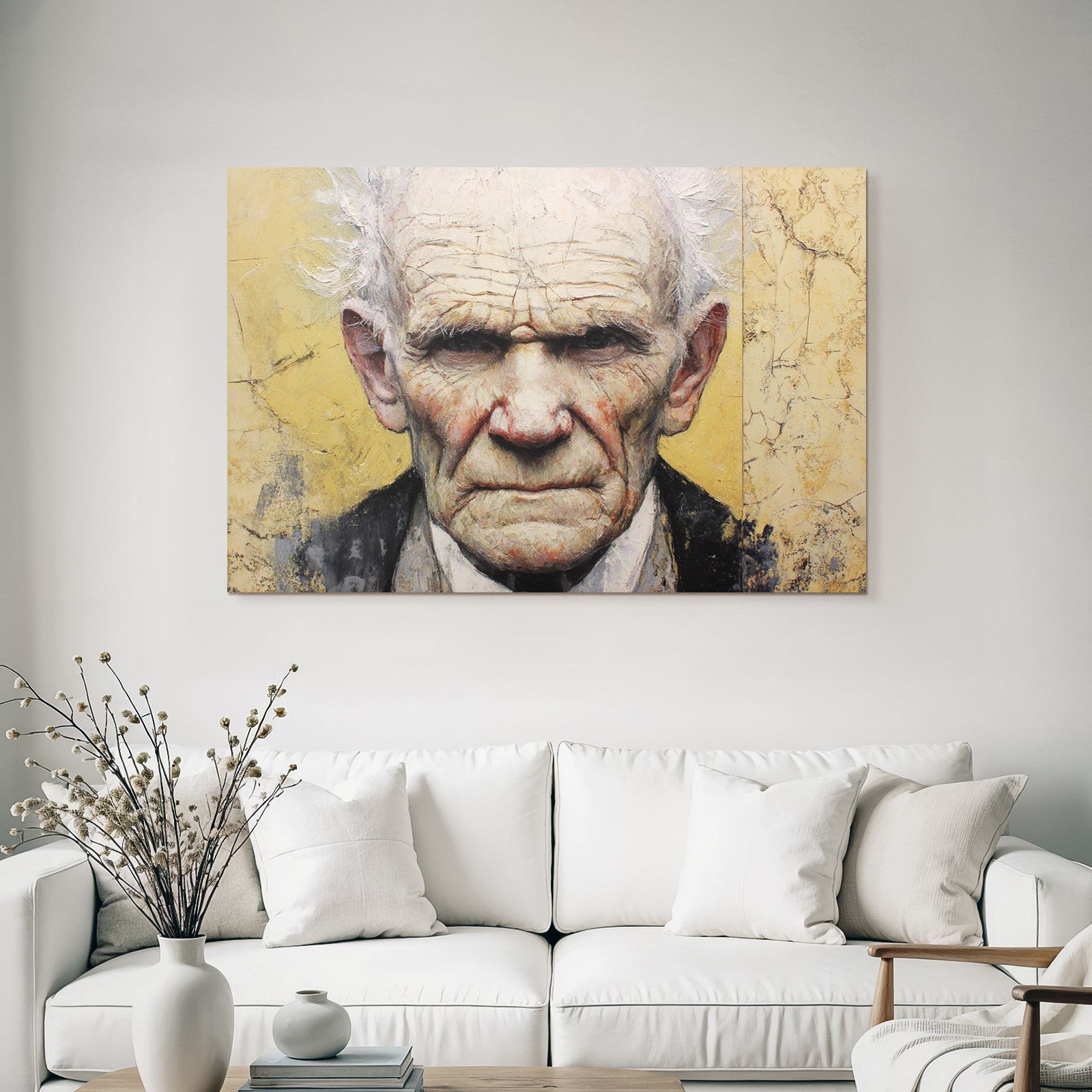 Aelterer Mann Portrait Mit Warmem Hintergrund
