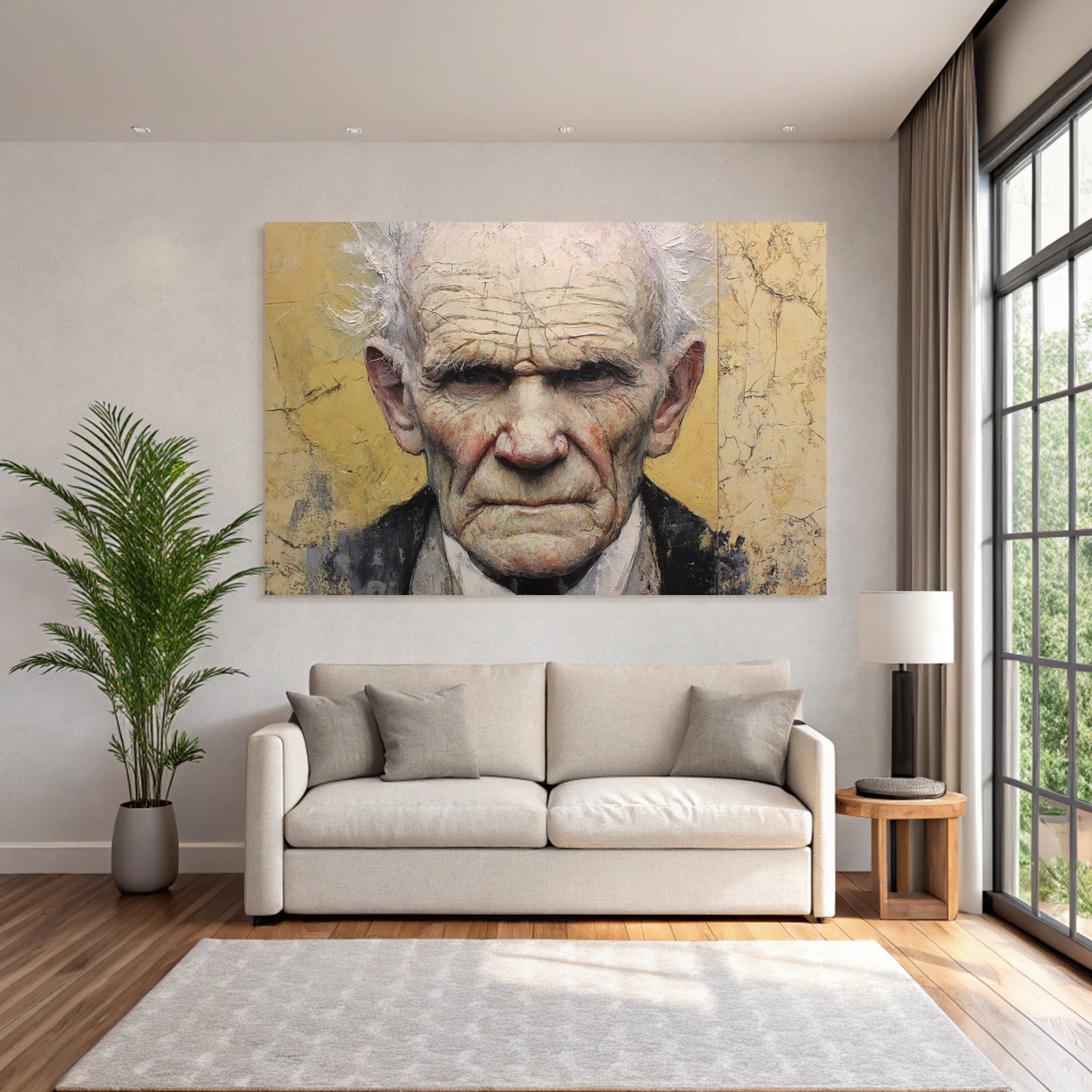 Aelterer Mann Portrait Mit Warmem Hintergrund