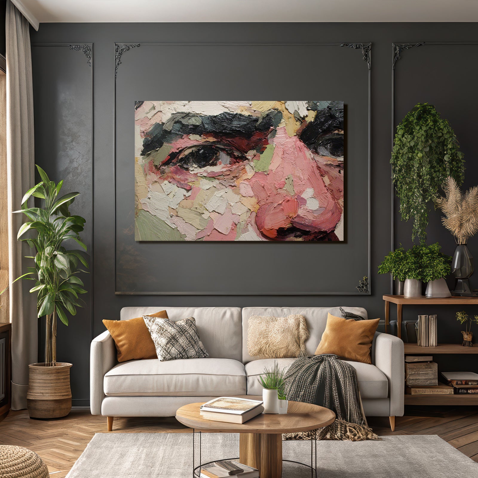 Close Up Portrait Mit Farbigen Brushtrokes Expressionismus