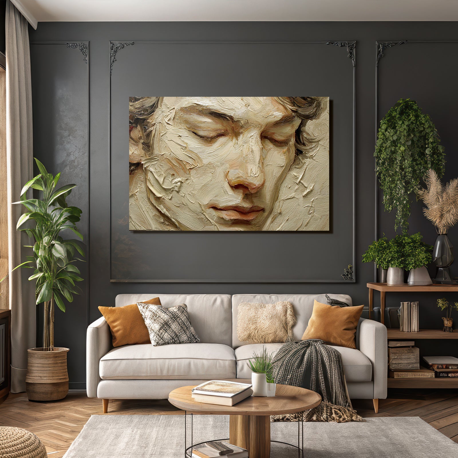 Close Up Portrait Mit Geschlossenen Augen Texturierte Pinselstriche