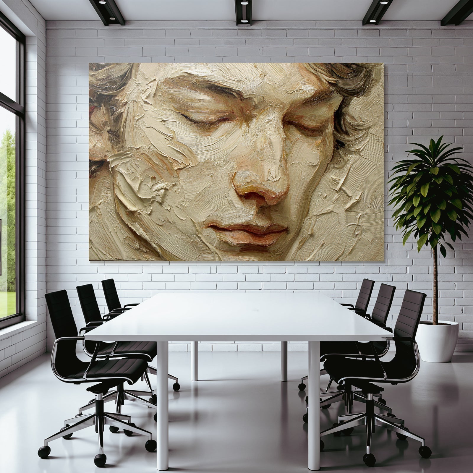 Close Up Portrait Mit Geschlossenen Augen Texturierte Pinselstriche