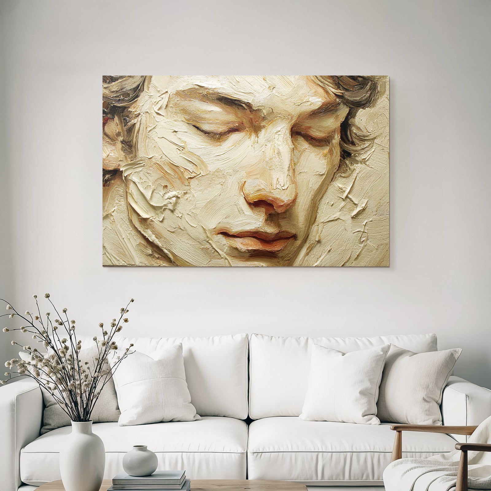 Close Up Portrait Mit Geschlossenen Augen Texturierte Pinselstriche